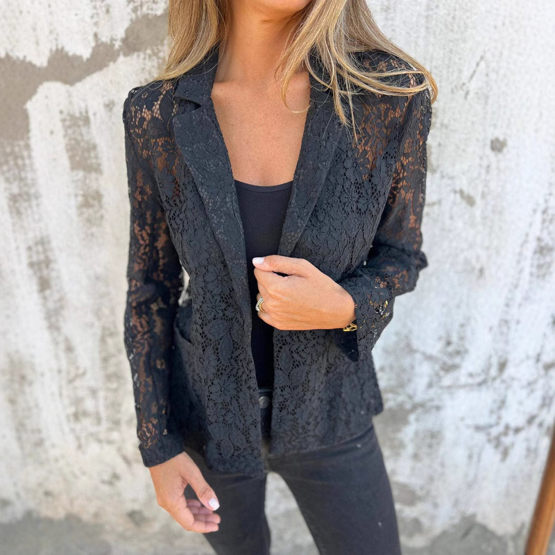 2026 Spring/Summer Cross-Border Amazon European and American Women's Fashion New Stylish Casual Solid Color Lace Blouse Suit for Women