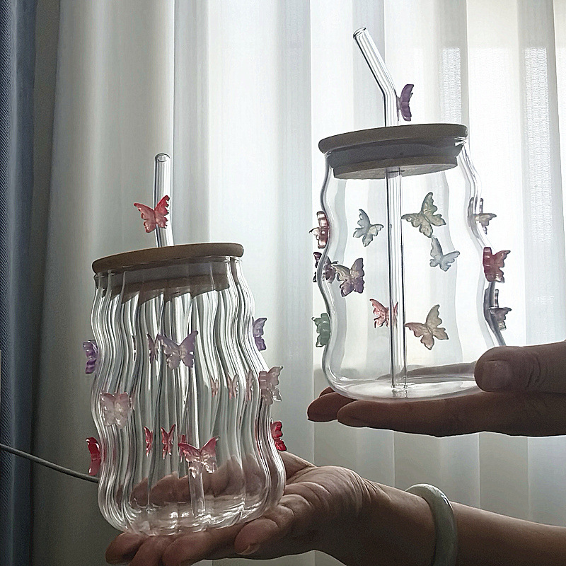 Bow High Borosilicate Glass Iced American Latte Coffee Cup Chubby Breakfast Milk Cloud Glass Cup