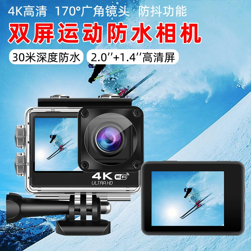 Популярная спортивная камера за пределами страны 4K wide-angle WIFI с двумя экранами для записи в походах и велосипедном спорте