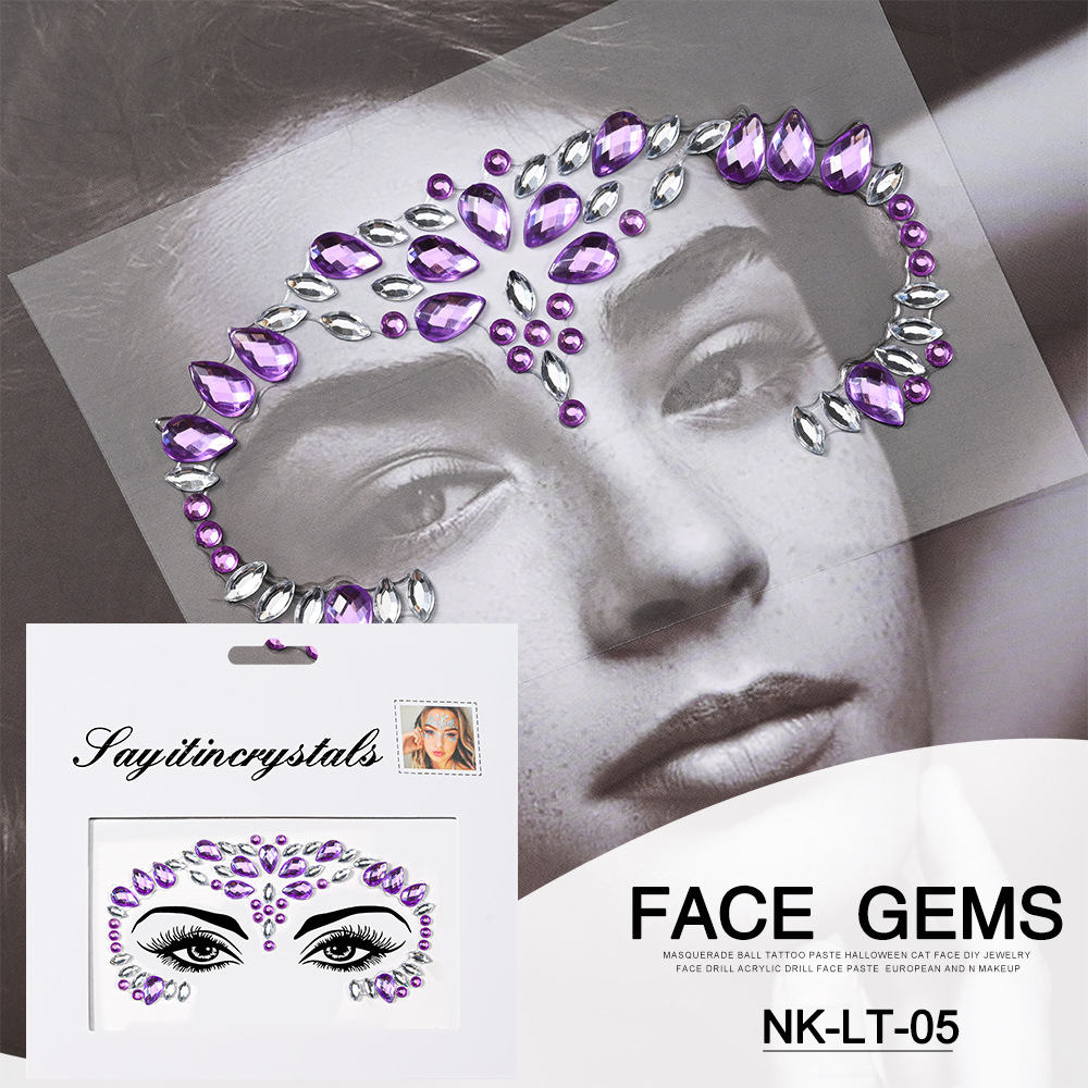 Pegatinas de tatuaje facial pegatinas de cristal pegatinas de cejas pegatinas faciales pegatinas de diamante de agua decoración acrílica estilo europeo y americano