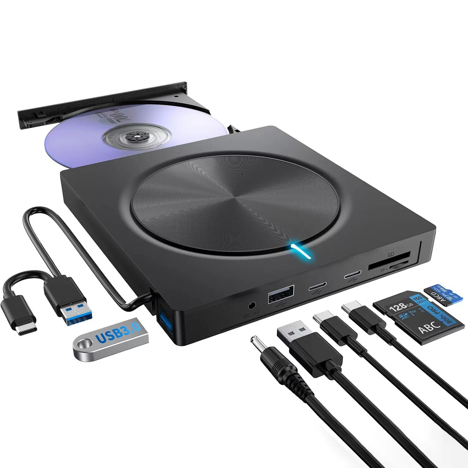 跨境热销7合1多功能读卡SDTF内存卡功能USB_TypeC接口外置刻录机