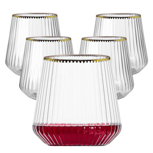 Amazon Hot Sale Plastic Striped Wine Glass Bar Acrylic Wine Glass Clear Goblet Plastic Wine Glass
