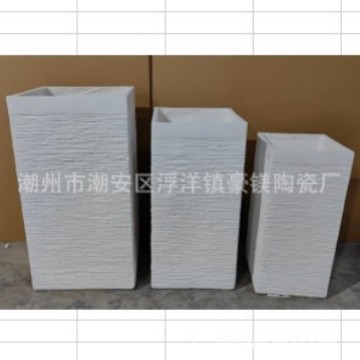 方柱仙人掌水泥花盆落地玻璃纤维创意花箱仿玻璃钢横纹理盆器