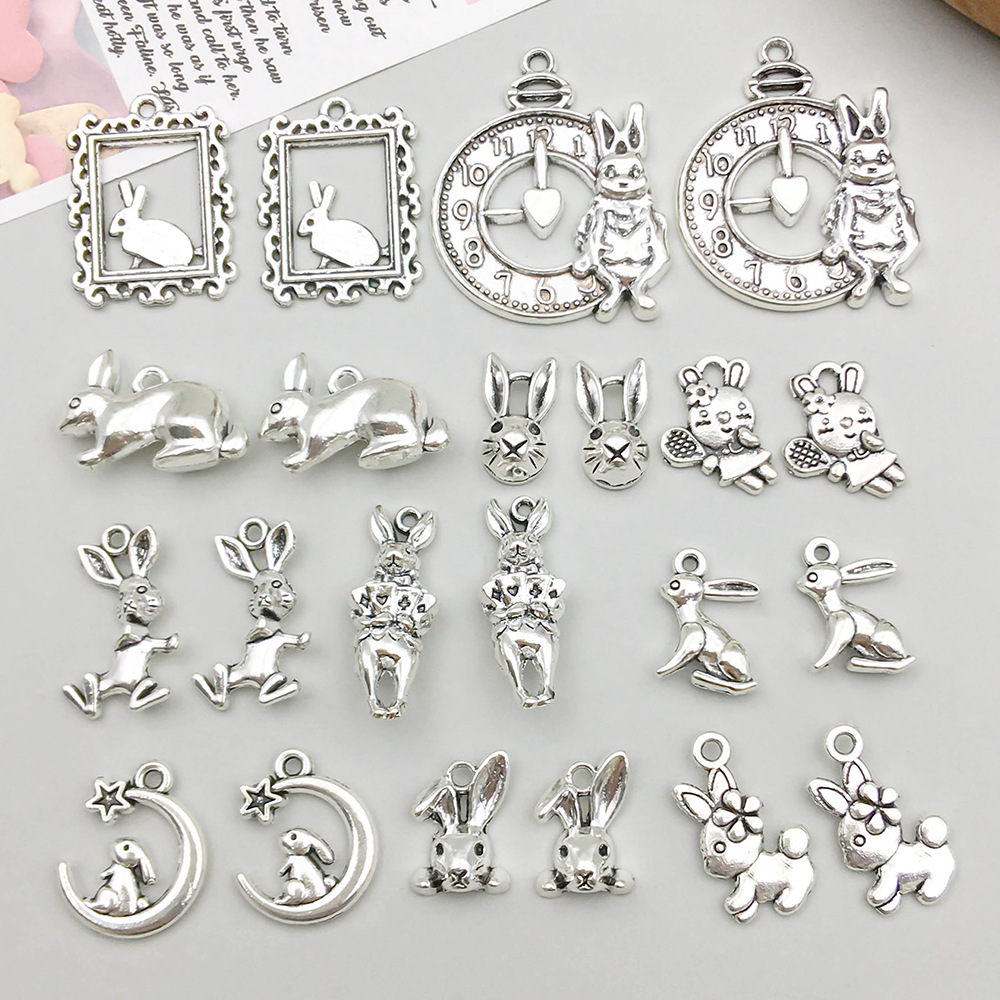 2g Weight Pendant Jewelry Making Type 17*24mm Jewelry Making Size DIY Jewelry Accessories Classification 11 Models, 2 Each, 22/Bag Quantity Zinc alloy Material Rabbit Pattern Polished Finish Plating Design Cute Style 11 Models, 2 Each, 22/Bag 17*24mm Zinc Alloy Rabbit Polished Pendant 5