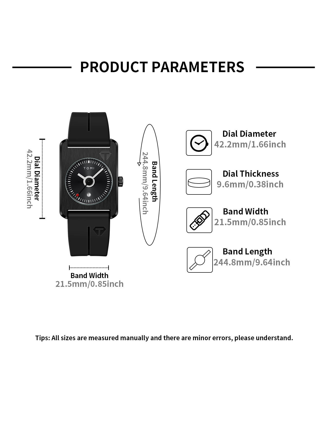 Square Quartz Watch For Men Korean Style Rubber Strap Fashionable_voghion.com