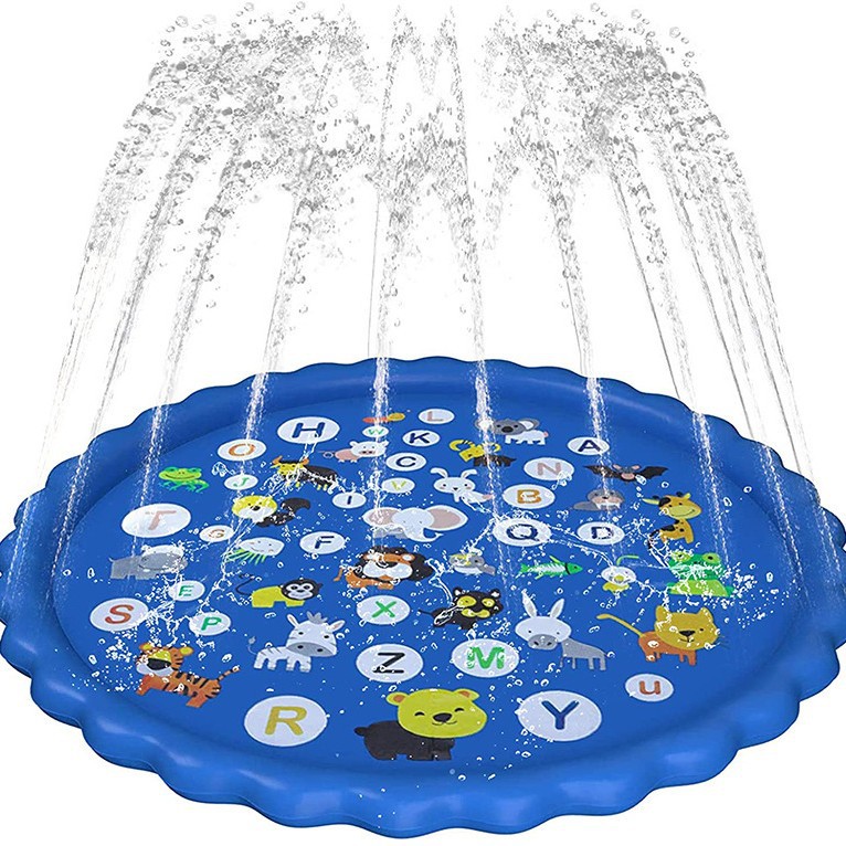 Alfombra de agua para niños con rociador, juguete de exterior, alfombra de rociado de césped bicolor con alfabeto y delfín, alfombra rociadora de agua.