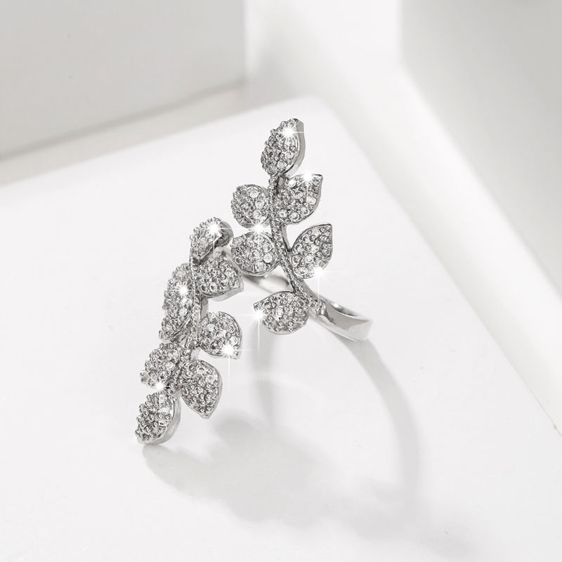 European And American Leaf Wheat Ear Ring Fashionable Lady Design Ring Inlay Adjustable Popular Handmade For Women_voghion.com