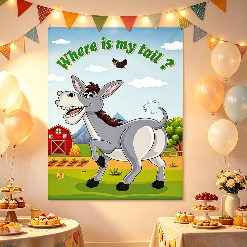 Cross-border popular children's game poster blindfolded donkey with tail sticker parent-child interactive birthday decoration educational sticker Cross-border popular children's game poster blindfolded donkey with tail sticker parent-child interactive birthday decoration educational sticker