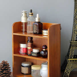 zakka桌面木质化妆品收纳盒竖式梳妆台杂物整理置物架储物木盒子