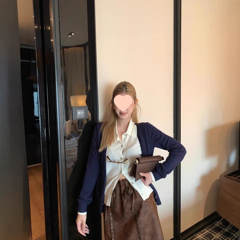欧阳撞色假两件针织衫女秋季新款慵懒风毛衣拼接长袖开衫上衣|undefined