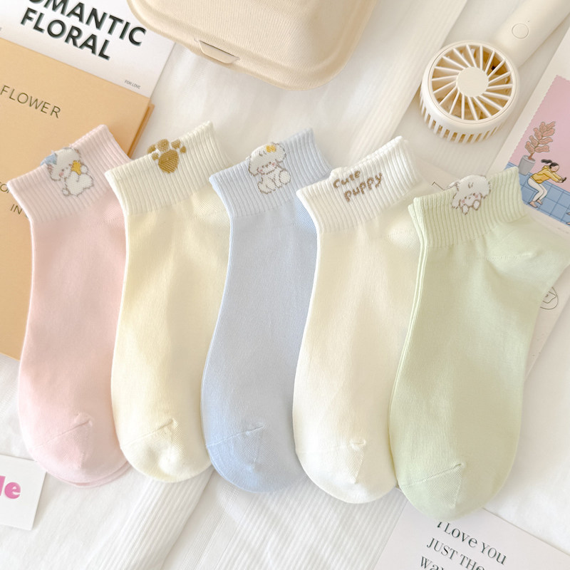 10A Anti-Odor Cotton Cute Girly Socks Summer Thin Breathable Korean Style Versatile Short Socks Ins Little White Bear