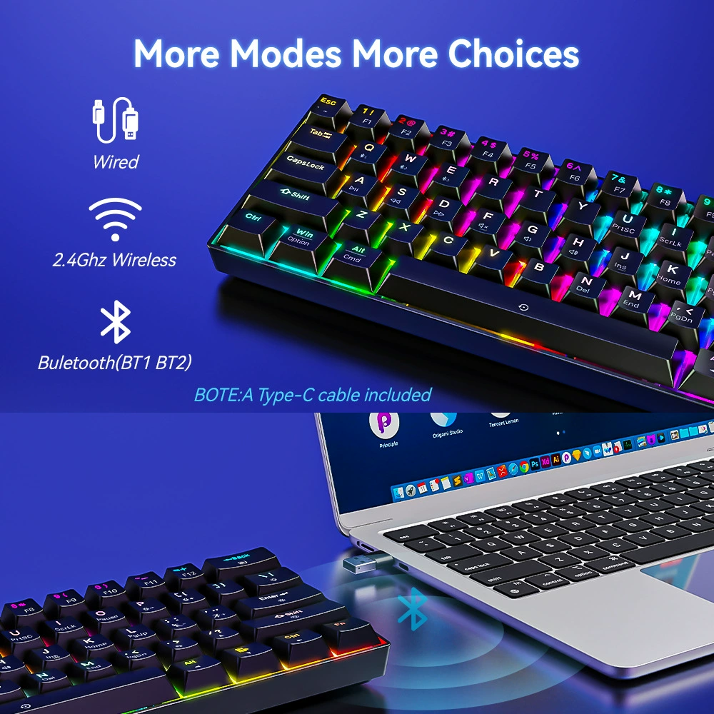 Механическая клавиатура TMICE CX61, Bluetooth 3-режимная, 61 клавиша, RGB, варианты переключателей Tea/Red