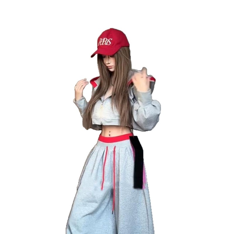 美式辣妹风高级卫衣连帽睡衣女早秋新款松弛感拼接休闲家居服套装|undefined