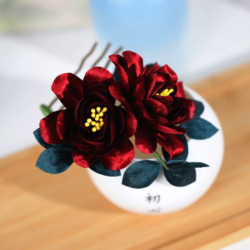 Nuevo estilo hecho a mano patrimonio inmaterial seda terciopelo flor peine estilo nacional nuevos accesorios para el cabello chino cheongsam retro tocado joyería nupcial mujer