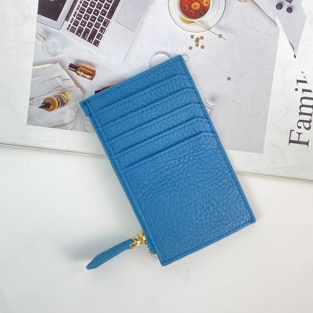 Moda transfronteriza simple estilo japonés estilo coreano titular de la tarjeta con ranura para múltiples tarjetas bolso de identificación de piel de vaca de primera capa monedero de cuero suave con cremallera