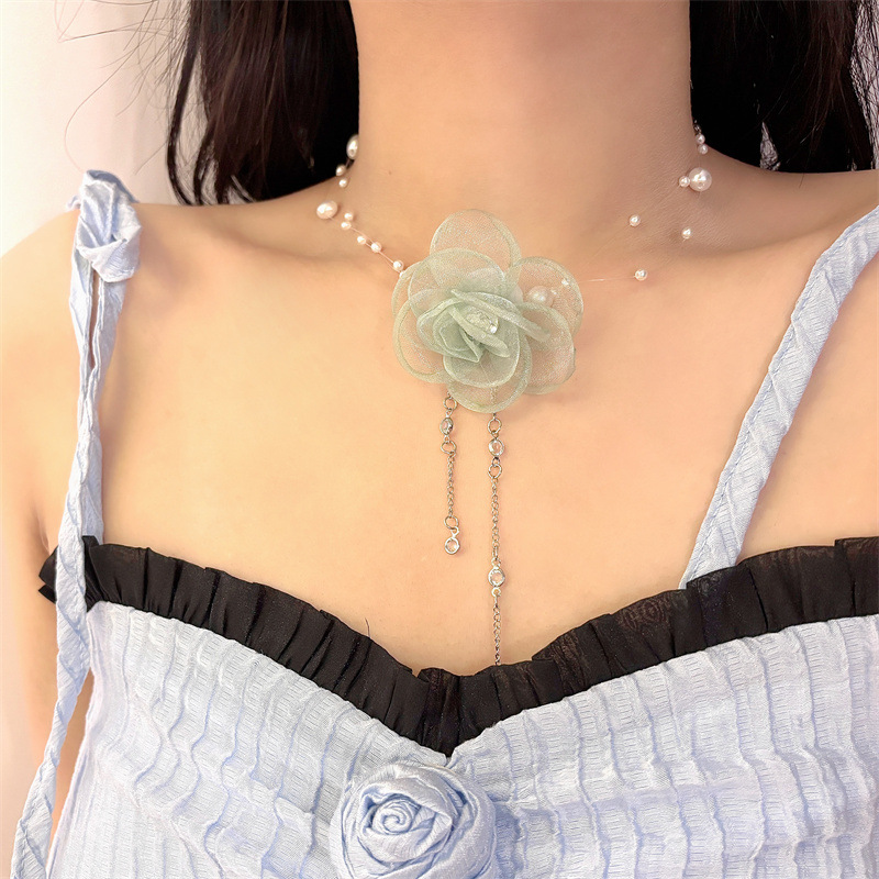Collana con perle floreale da donna choker stile vacanza_voghion.com