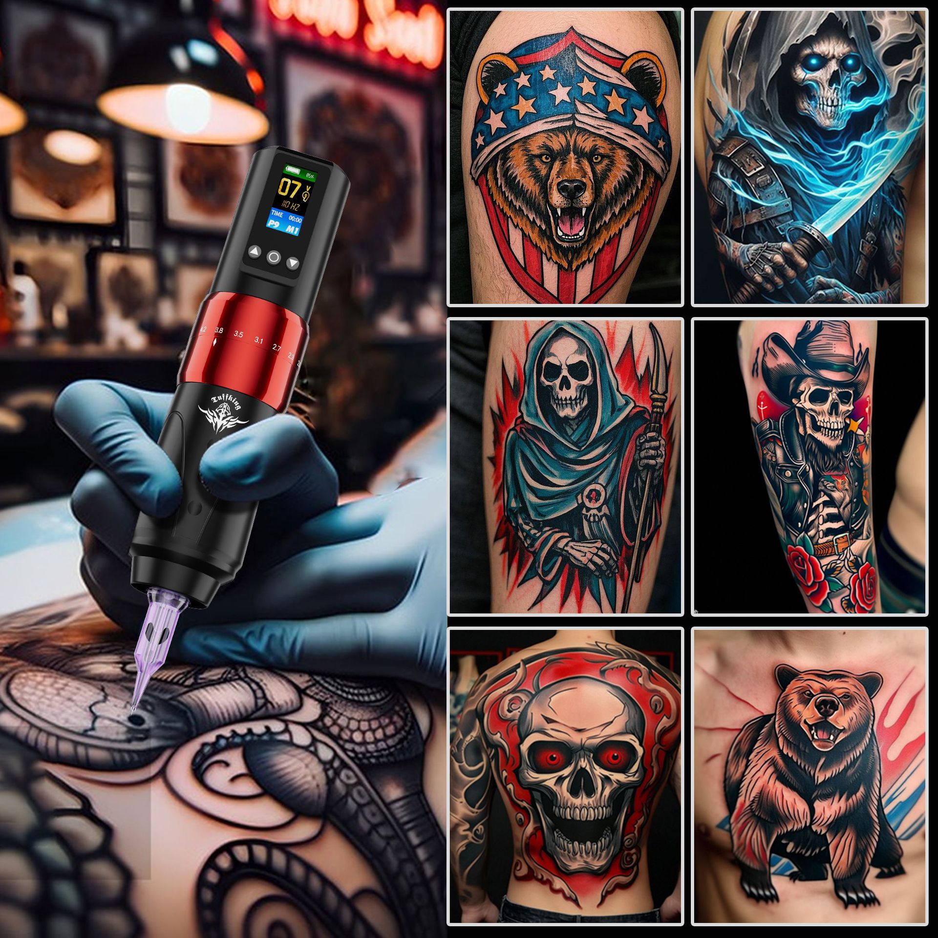 Nuevo juego de bolígrafos de tatuaje de pantalla a color P8, carrera ajustable, bolígrafo de tatuaje recargable, herramientas portátiles para equipos de tatuaje transfronterizos