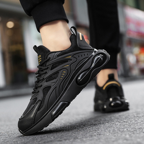 Black cushioned running shoes for men, summer 2024 new dad shoes for men, running and work shoes, height-increasing Putian shoes, spring and autumn