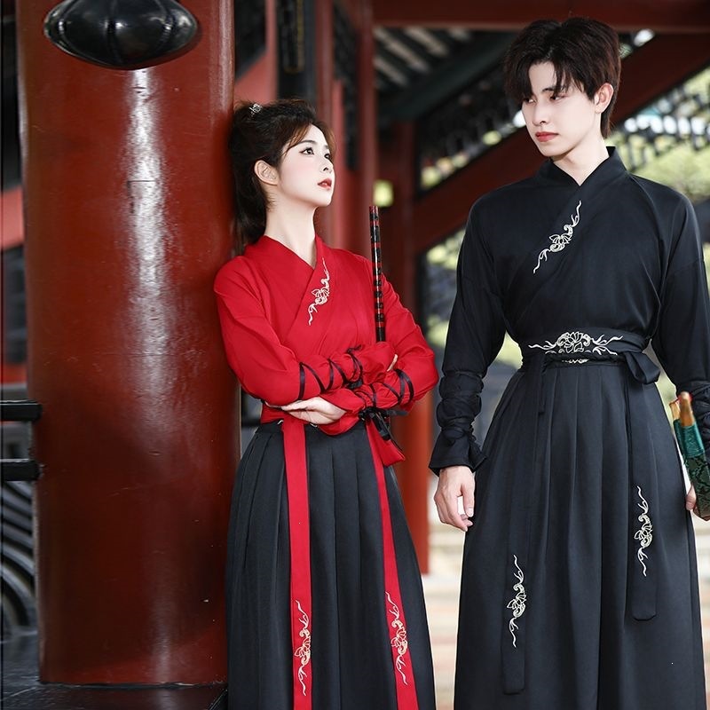 Warm Maple Leaf Hanfu for Men and Women: Chinese Style Coming-of-Age Ceremony Costume, Traditional Chinese Studies Costume, Ancient Style Martial Arts Handsome Student Class Uniform Set
