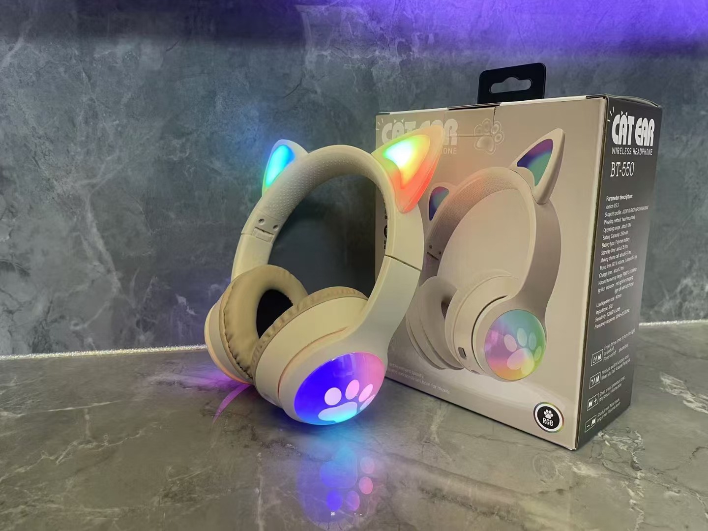 Nuevos dibujos animados transfronterizos RGB iluminados lindos oídos de gato garras de gato auriculares Bluetooth inalámbricos auriculares de juego image 8