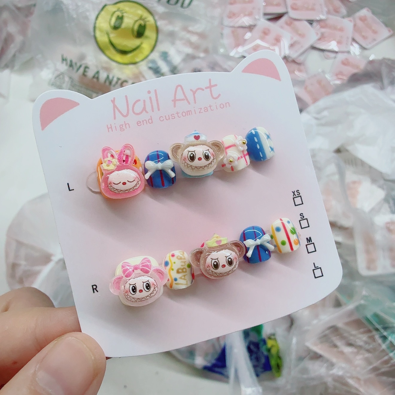 拉布布美甲贴片儿童成人可爱兔子穿戴甲拉布布指甲贴可爱美甲