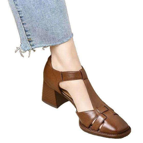 French Retro Square Toe Chunky Heeled Pig Cage Sandals Spring and Summer 2025 New Style Women's Toe Heeled Fashion Sandals