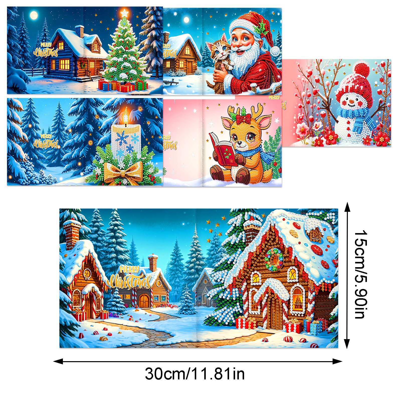 Explosiones transfronterizas de Navidad multiserie de tarjetas de felicitación puntuales hechas a mano 9 conjuntos de sobre de diamante 6 conjuntos de dibujos animados