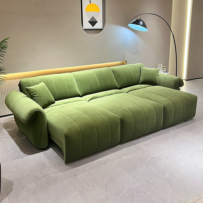 Sofá eléctrico multifuncional plegable de doble propósito con franela verde oscuro para sala de estar y sofá cama