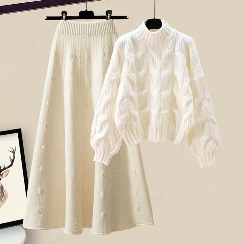 Осенне-зимние костюмы для женщин, новинка 2025, утепленный свитер в корейском стиле, женская тонкая юбка, комплект из двух предметов