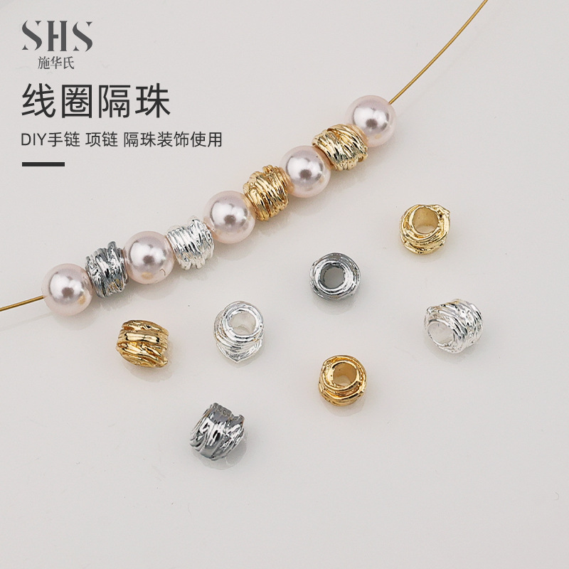 14k包金保色线圈隔珠手链项链散珠编织球线珠手工diy饰品材料配件