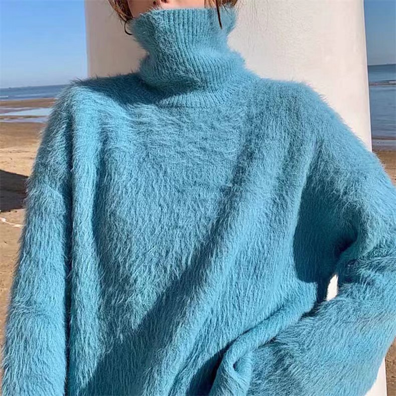 Flauschiger Damen Pullover Mit Stehkragen In Nerzfelloptik_voghion.com