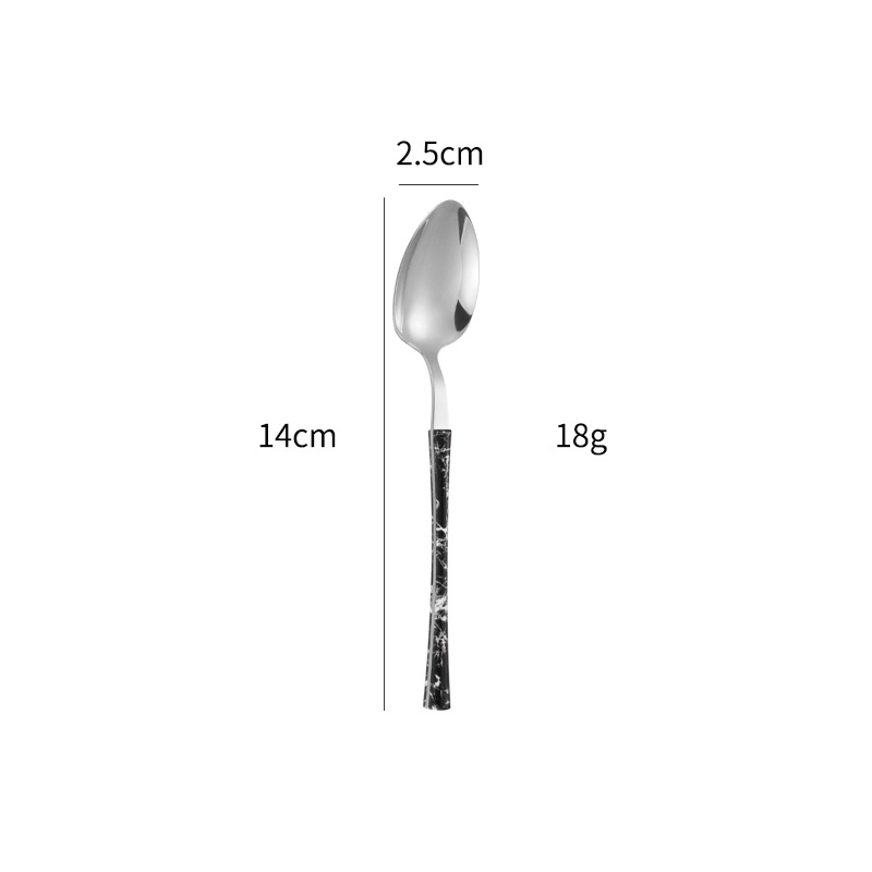 430 vajilla de acero inoxidable cuchillo de carne, tenedor y cuchara de clip manejar pequeña cintura mármol comida occidental 4 piezas cuchara transfronteriza cuchara de té