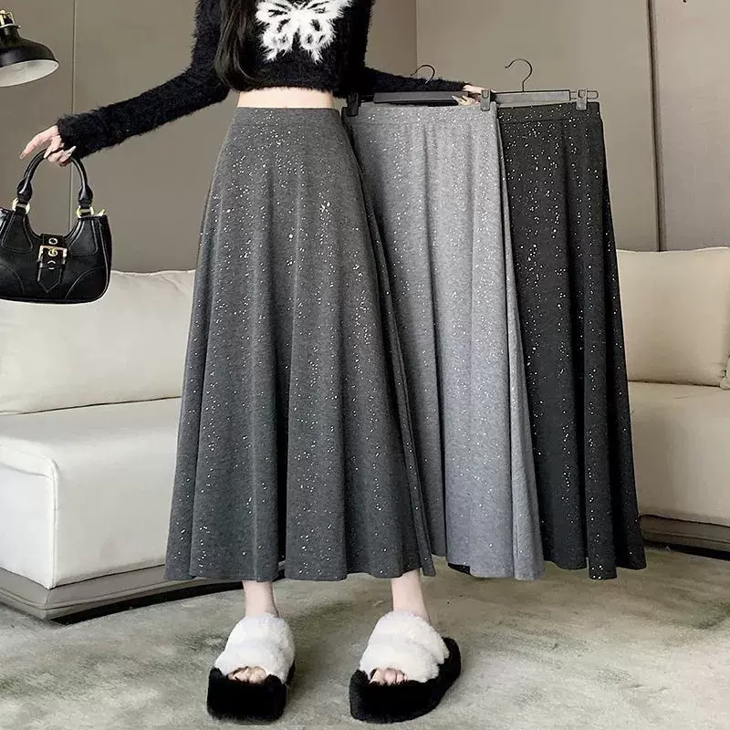 氛围感细闪A字半身裙女早秋新款设计感小众垂感高腰大摆裙长裙子