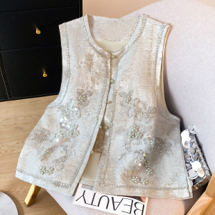 New Chinese Style National Style Light Luxury Elegant Fashionable Elegant Silk Linen Vest New Chinese Style National Style Women's Vest