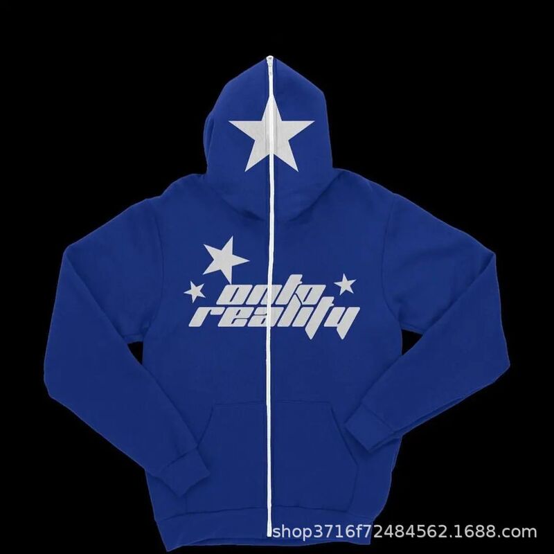 2023 European and American dark star printing y2k Gothic couple Harajuku large size full face zipper sweater factory wholesale
