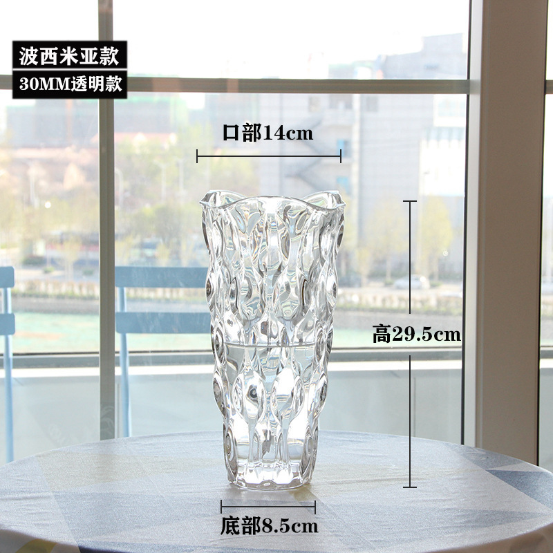 Florero de cristal de Bohemia de lujo ligero de estilo europeo florero transparente de alto aspecto sala de estar arreglo floral decoración artesanía