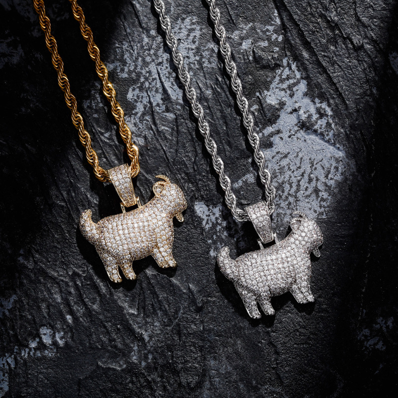 European and American Cross-Border Goat Zircon Pendant Full of Zircon Stones Hip-Hop Personality Trendy Necklace Gold Australian Jewelry Cool and Luxurious