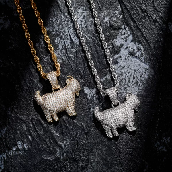 European and American Cross-Border Goat Zircon Pendant Full of Zircon Stones Hip-Hop Personality Trendy Necklace Gold Australian Jewelry Cool and Luxurious