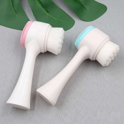 Double-sided head 3D facial cleansing brush, cleansing brush to remove blackheads, deep pore cleaning brush, silicone soft bristles, multifunctional facial cleansing device