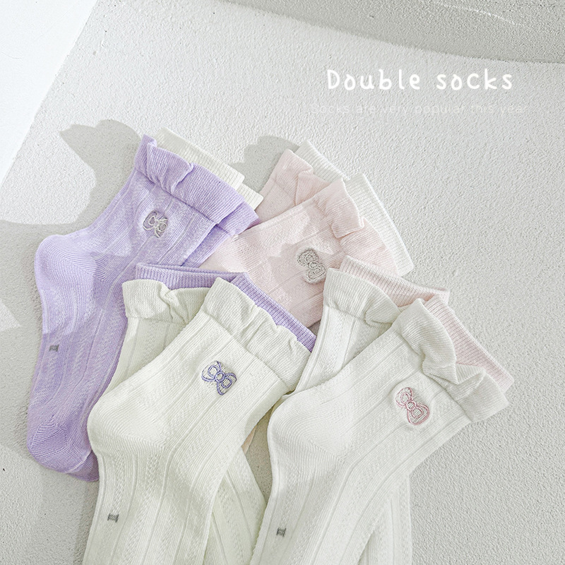 Autumn lace children's cute breathable socks with bow