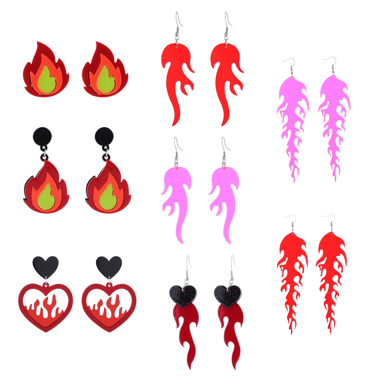 10g Weight Earrings Classification 1 Pair Quantity 1 Pair Hip-Hop Retro Flame Heart Shape Stoving Varnish Arylic Earrings
