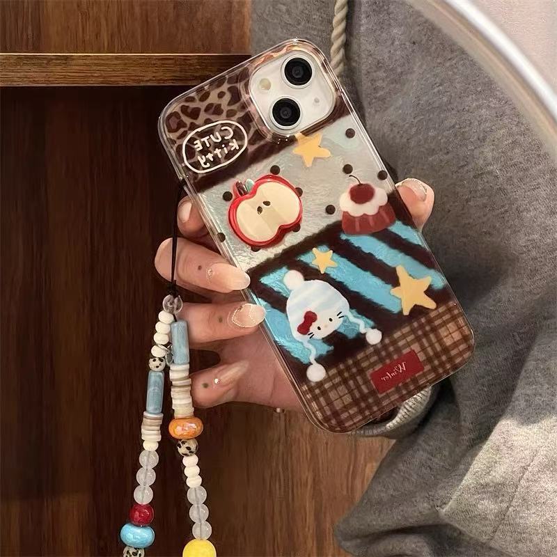 Ins estampado de leopardo costura kt para iPhone14 estéreo Apple 15ProMax funda para teléfono móvil 16Pro cadena 13 mujer