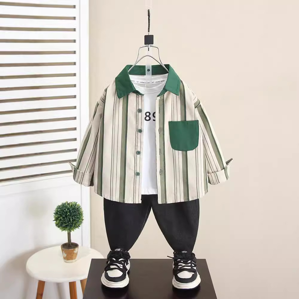 6244 Camisa a rayas para niños Otoño 2025 Nueva ropa de otoño para niños Camisa casual de manga larga para niños Primavera y otoño Versión coreana
