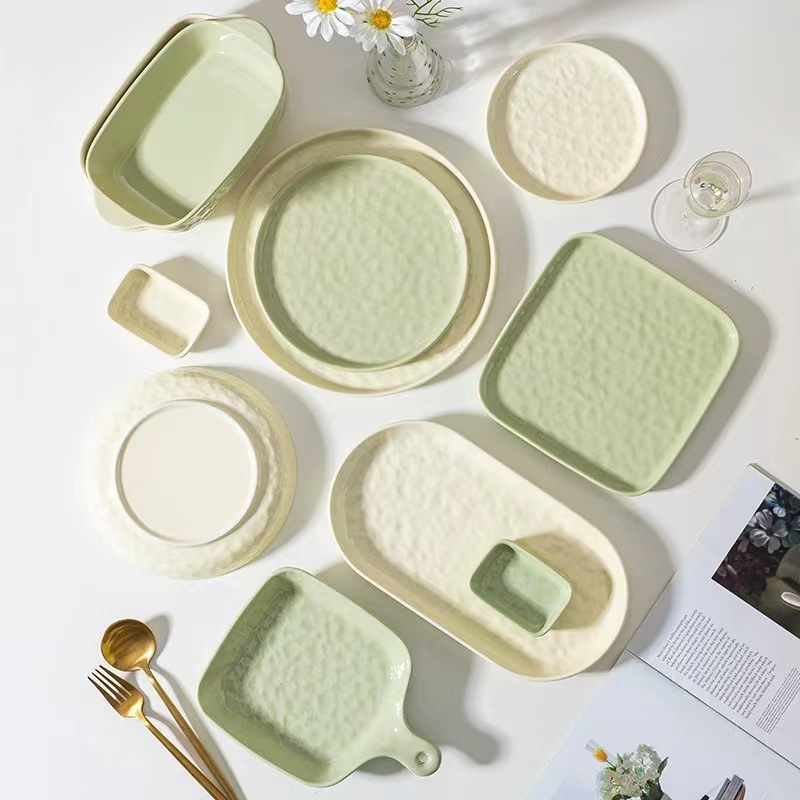 Juego de vajilla de estilo crema, tazón de sopa, vajilla, plato, cubo de agua, juego de platos frescos para el hogar, juego de platos de lujo ligero