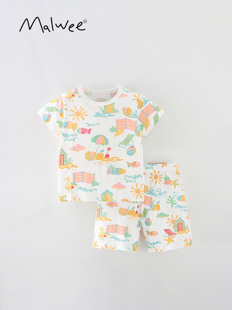 Malwee traje para niñas verano nuevos pantalones de manga corta casuales para niños europeos y americanos Ropa infantil de estilo occidental traje de dos piezas