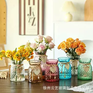 亚马逊北欧ins风缠麻绳爱心套装玻璃花瓶干花鲜花插花瓶装饰摆件