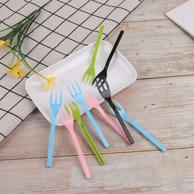 Одноразовая пластиковая трехзубая вилка для пикника, бытовая вилка для фруктов, вилка для кондитерских изделий, вилка для дегустации тортов, посуда, красочная вилка