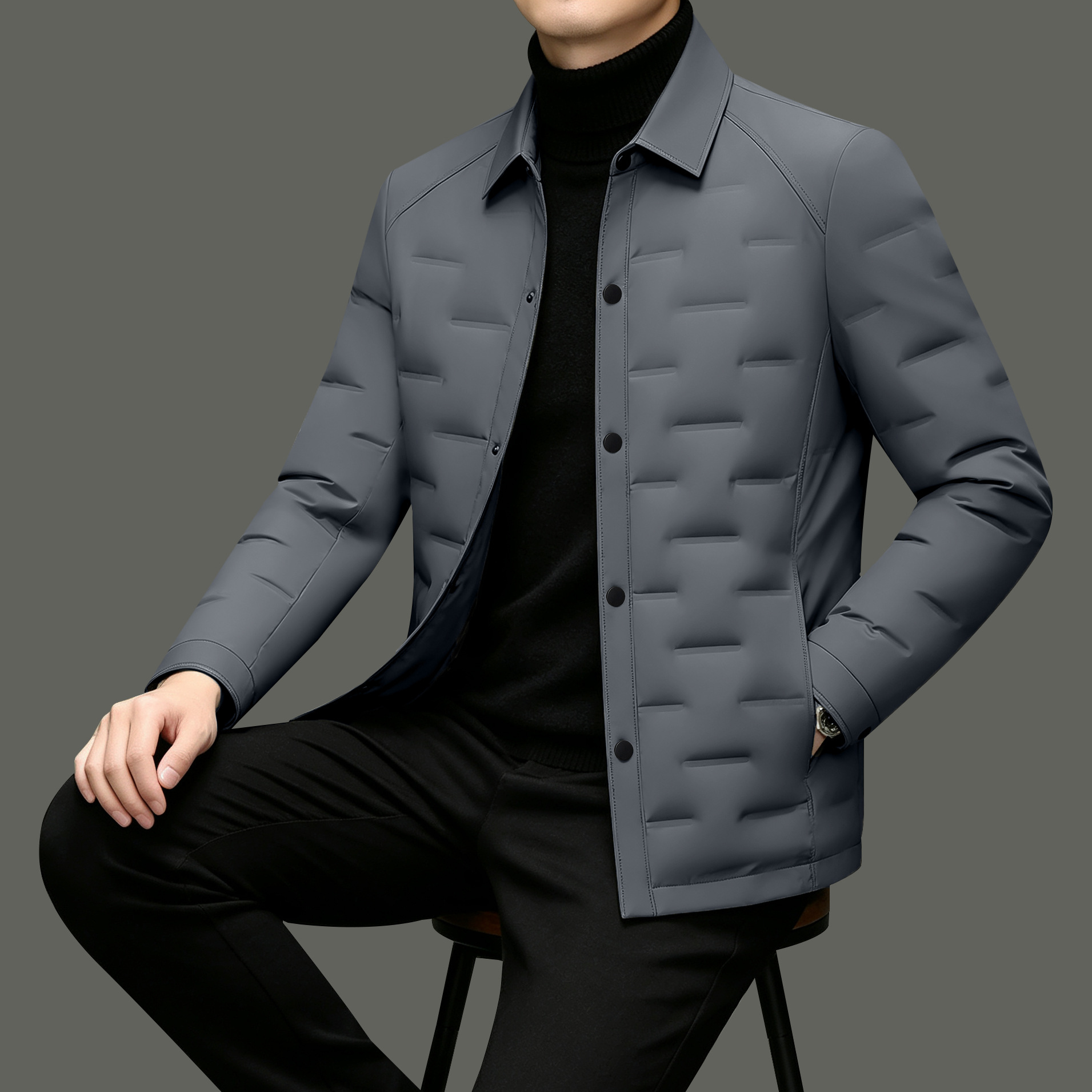 2026秋季新款羽绒服白鸭绒男装轻薄款外套翻领衬衫男夹克休闲保暖