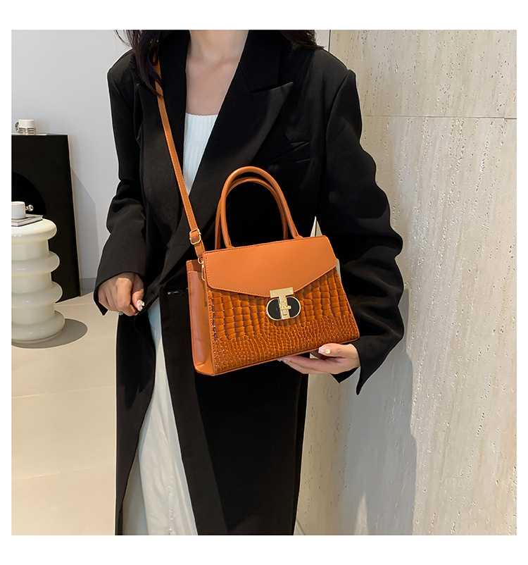 Korean Women's 2024 New Crocodile Pattern Single Shoulder Crossbody Fashion Handheld Small Square Bag_voghion.com