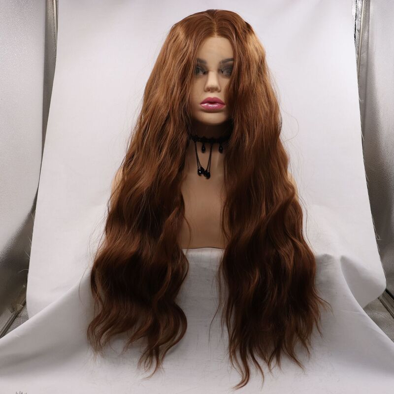 Hand Hook Front Lace Chemical Fiber Wig Matte High Temperature Silk Mid-Length Curly Hair Daily Brown Full Top Women's Headgear